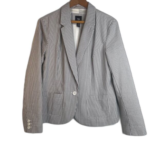GAP Seersucker Striped Blazer Single Breasted One Button 100% Cotton Size 12 - Picture 1 of 11